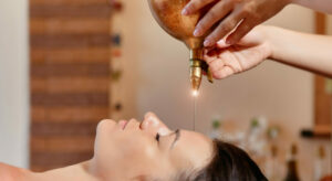 Shirodhara treatment during Ayurvedic Panchakarma in Tustin, California